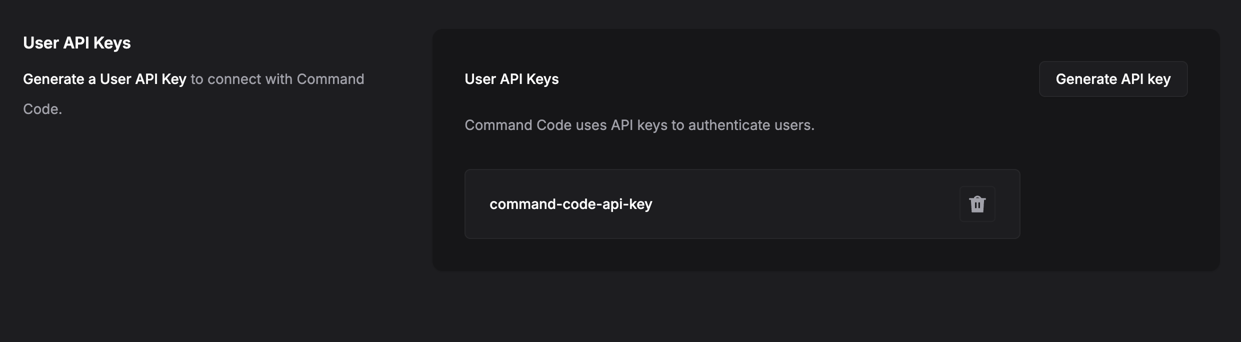 Command Code API keys