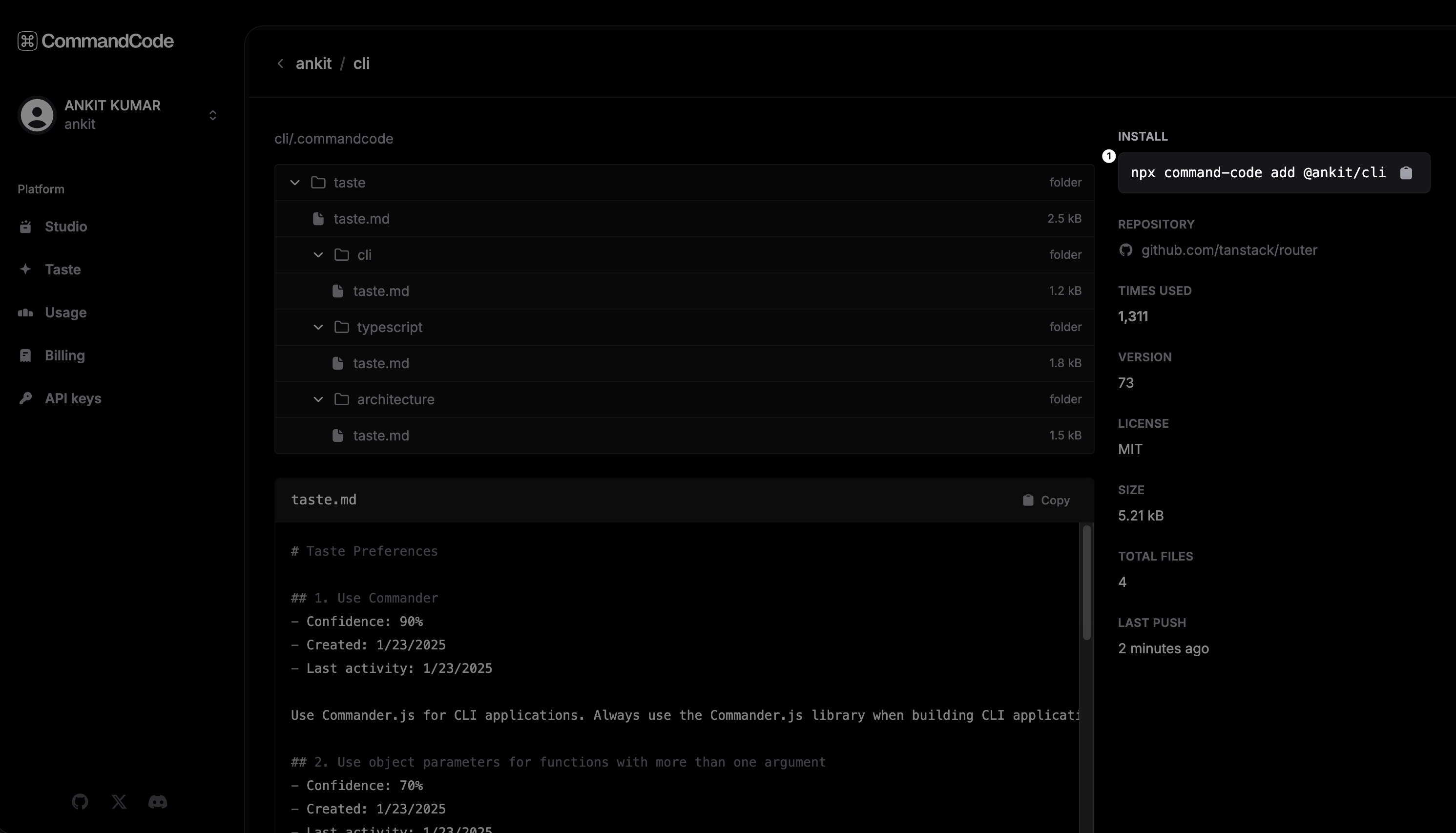 Install the taste profile