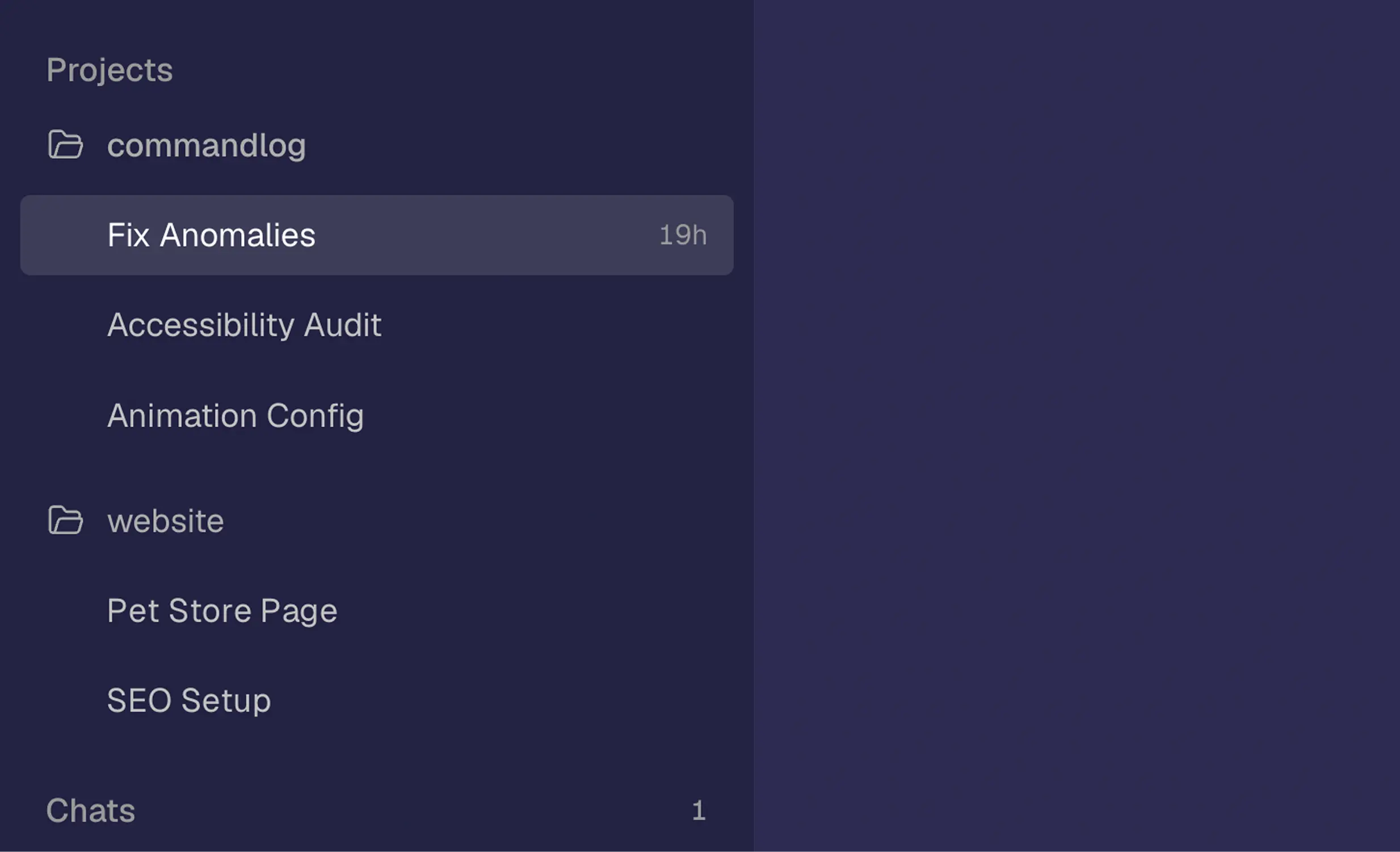 Command Code desktop workspace with the project switcher open