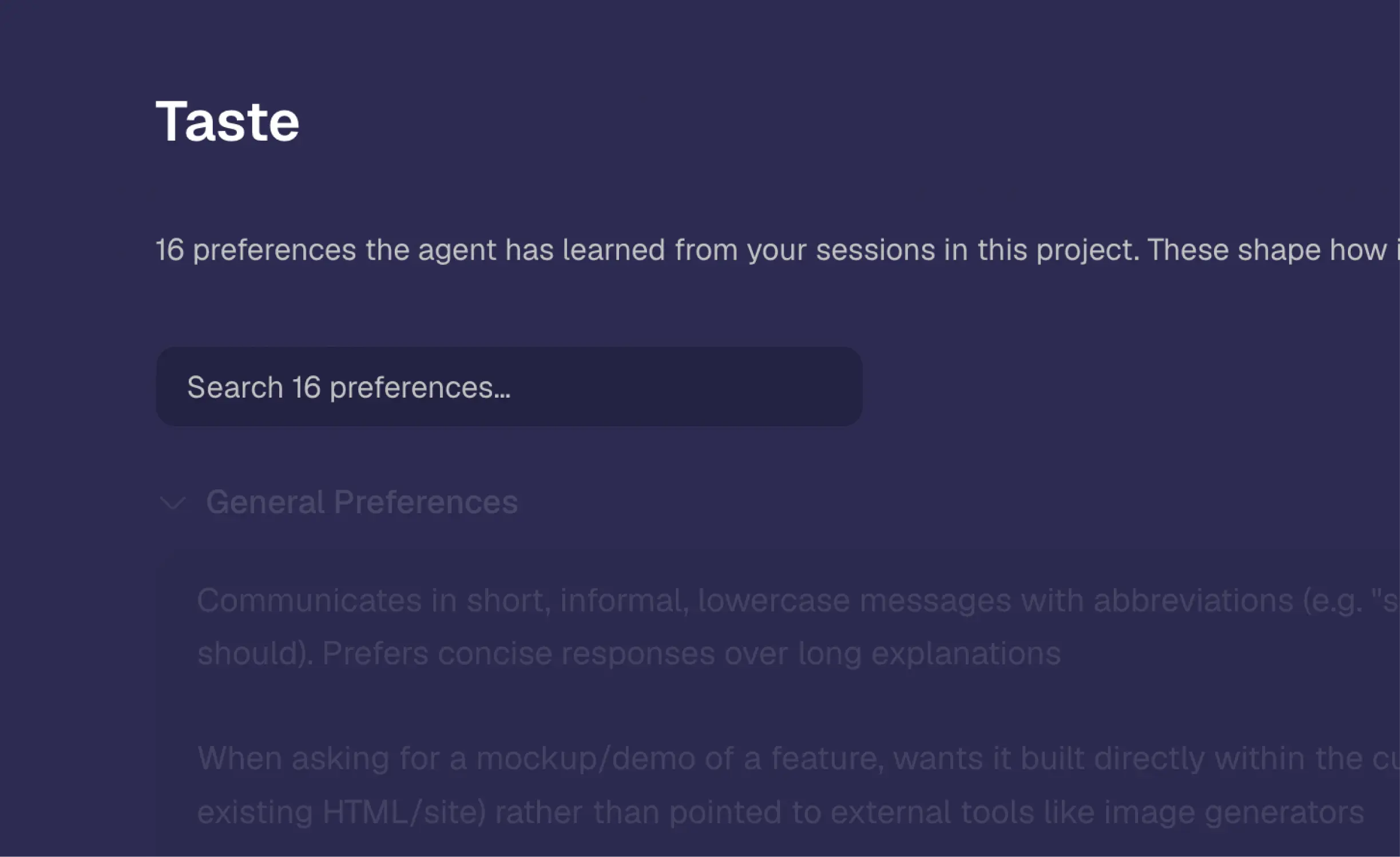 Taste packages, skills, and MCP servers configured in the app